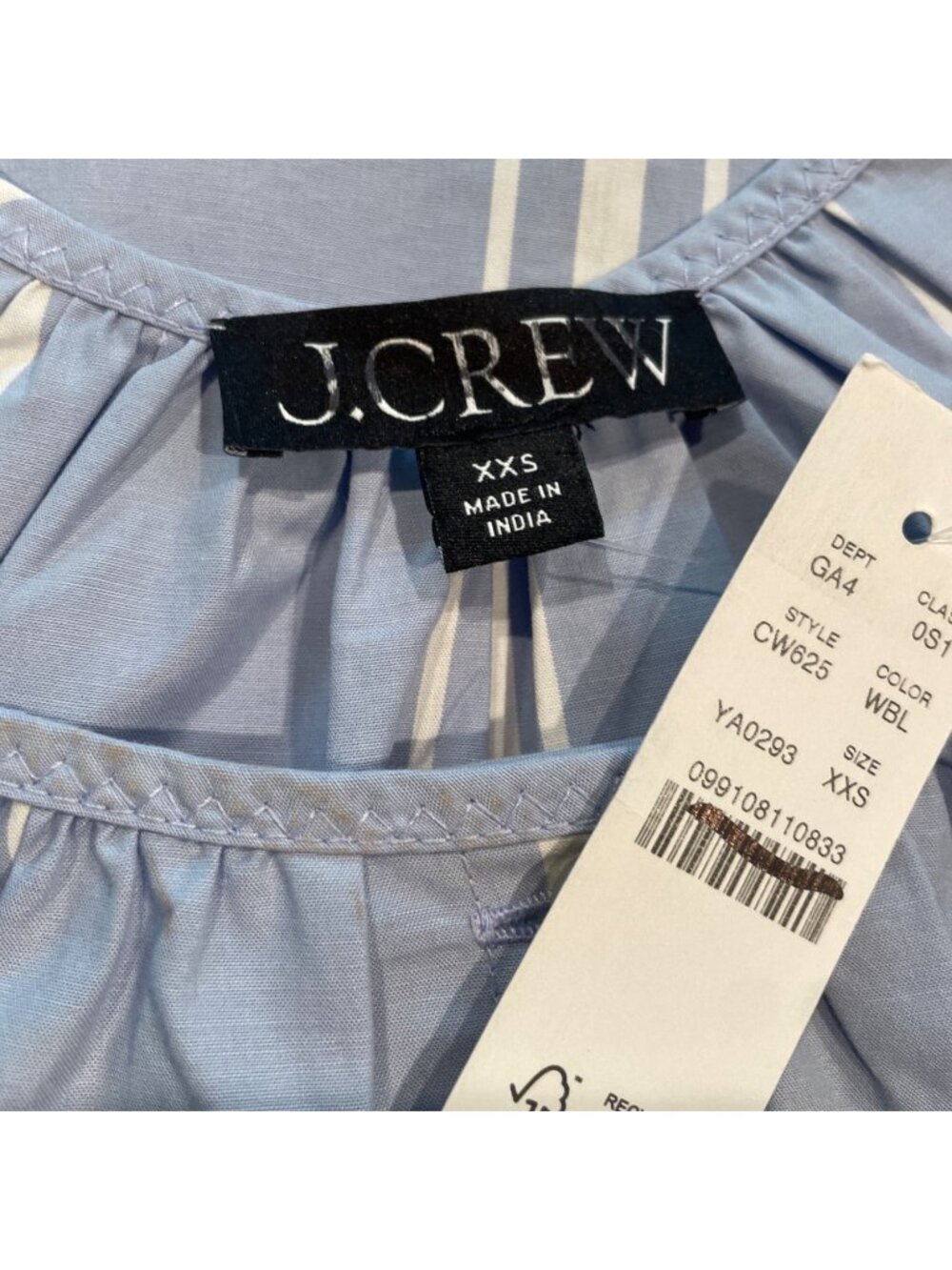 NWT Flawed J.Crew Puff-Sleeve Mini Dress XXS Blue Striped Cotton Popover Poplin - Picture 5 of 14